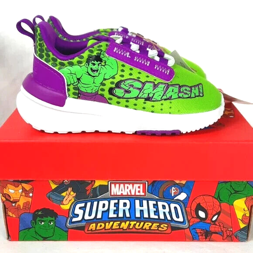 Adidas Kid Racer T21 Marvel Superhero I Toddler Shoes Size 5.5 K Green Purple - Picture 2 of 15