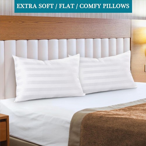 Extra Thin Flat Soft Low Pillows Standard Size Set Of 2 Down Alternative Filled - Picture 2 of 3