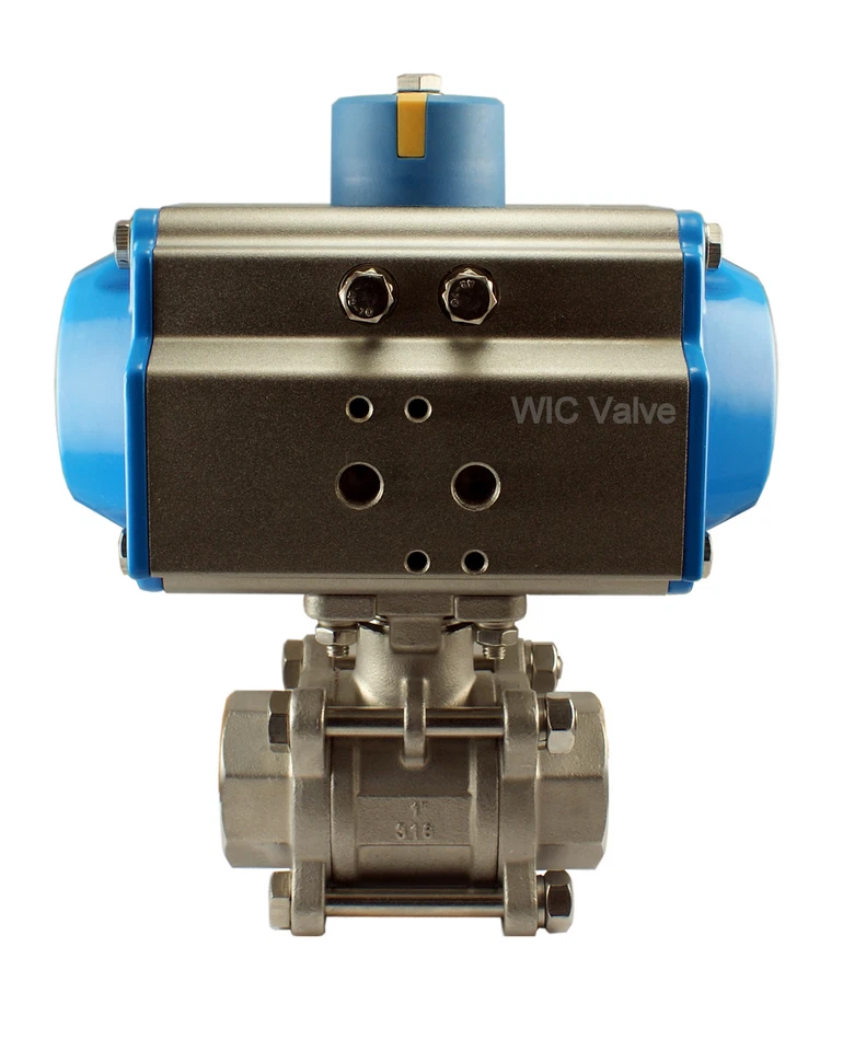 1/2" Inch Pneumatic Air Actuated Stainless 3 Pieces Ball Valve Single Acting NC - Image 2 of 3