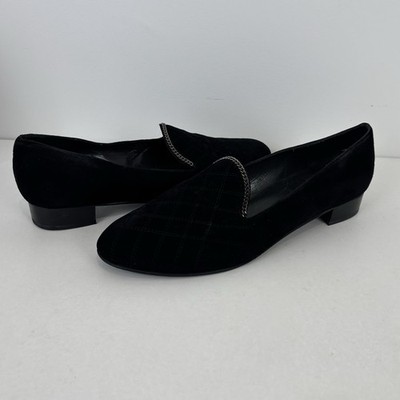 Stuart Weitzman schwarz Punze gesteppte Halbschuhe Wildleder Kettenbesatz Größe 12 US 10 UK