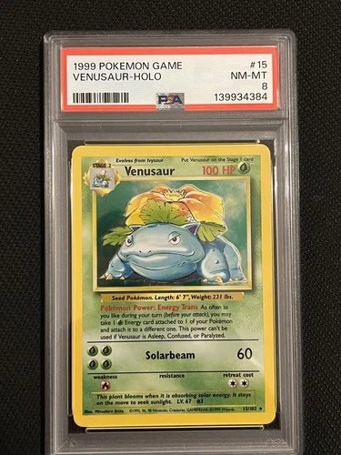 Beautiful Pokemon Card Holo Base Set Venusaur 15/102 PSA 8 NM-Mint