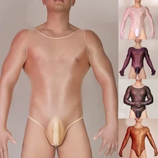 Long Sleeve Men's Lingerie Bodysuit with Stretchy Material and Thong Cut