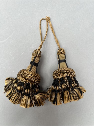 Liberty Set Of Single Curtain Tiebacks Gold, Black Silk Tassels Swags