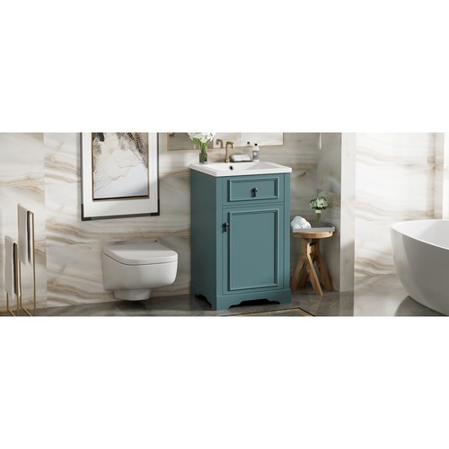 Tocador de baño de 20 pulgadas con fregadero de cerámica, puerta de cierre suave, ajustable en forma de U - Imagen 57 de 118