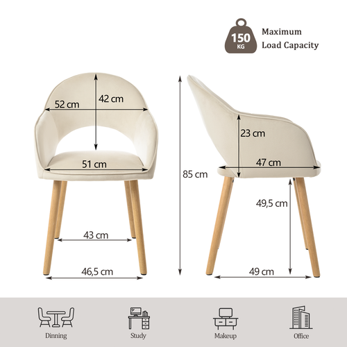 Juego de sillas de comedor 2/4/6 silla tapizada de terciopelo silla con reposabrazos rayas beige - Imagen 7 de 17