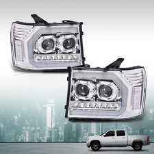 For 2007-2013 Gmc Sierra 1500 2500hd 3500hd Led Tube Projector Headlights Chrome