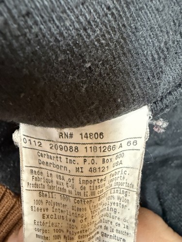 Chaqueta de Trabajo Carhartt De Colección Con Capucha Envejecida RN 14806 Talla 2XL ALTA. Hecho en EE. UU. - Imagen 4 de 9