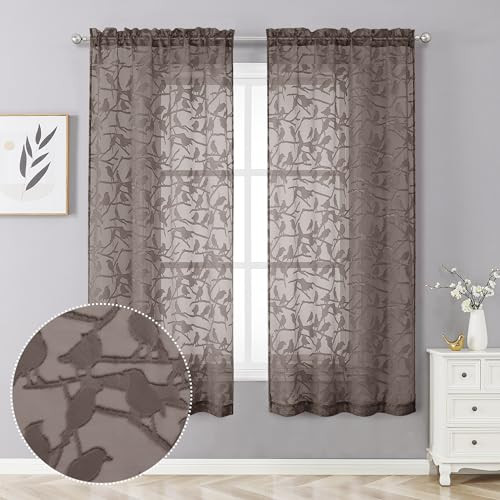 Anji Sheer Brown Curtains 63 Inches Long, Light & Airy Privacy Textured Brown - Bild 1 von 6