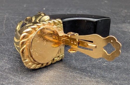 Inna Cytrine Paris Runway Ornate Goldtone Ebony Wood Clip Earrings, AS IS REPAIR - Picture 6 of 10