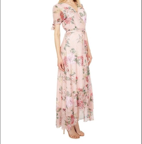 Betsy Johnson Damen-Wickelkleid Blumenmuster rosa Größe 6 Sommer Garten Fee kokett