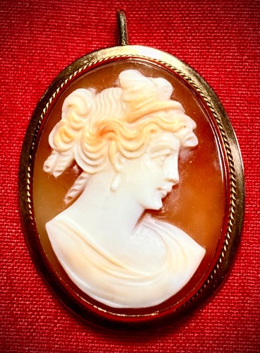💵 🔥 Antique Vintage 14k Solid Yellow Gold Cameo Brooch/ Pendant 4.1 gr 3 cm H!