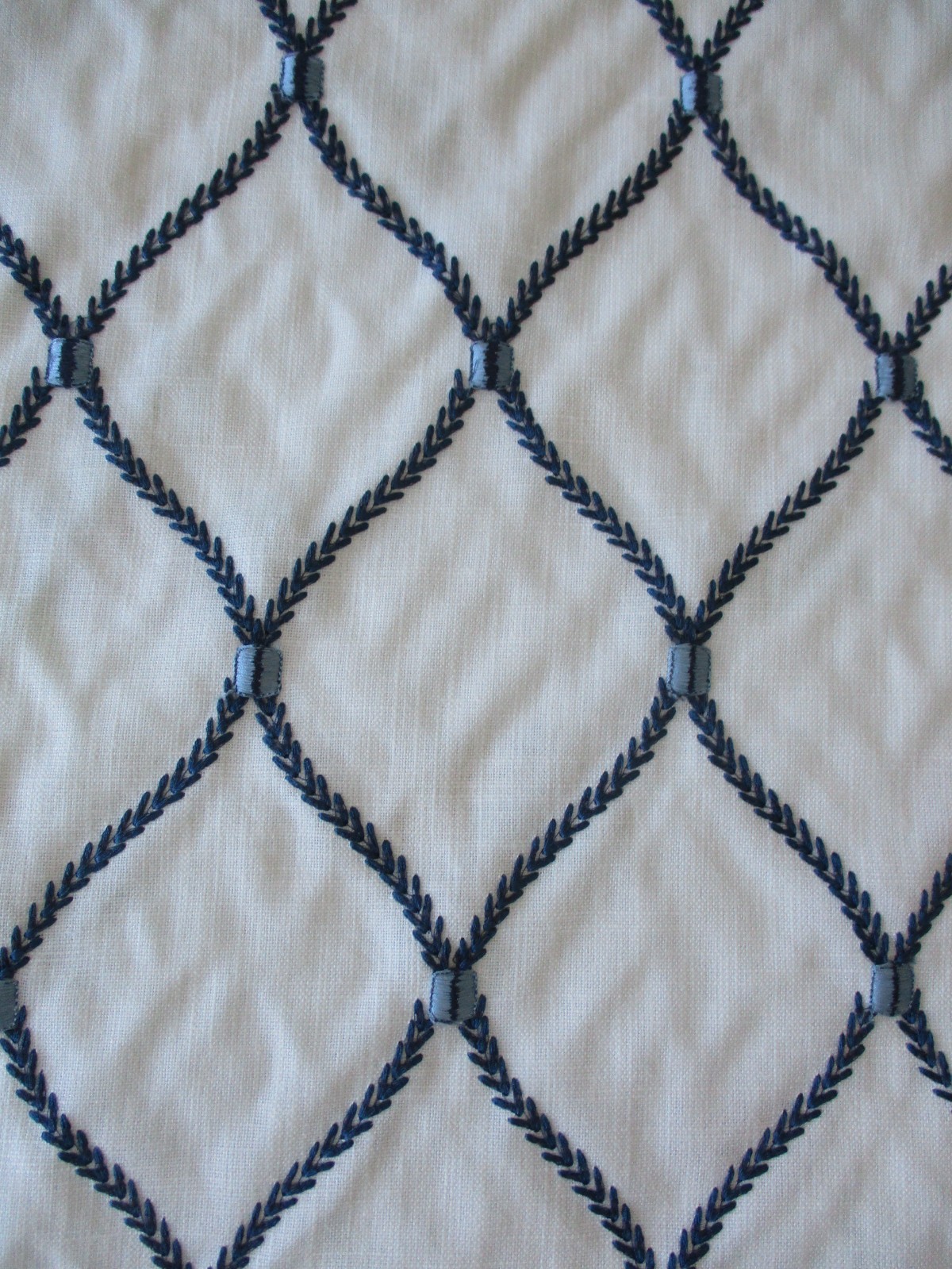 Waverly Deane Embroidery Fabric Linen 2 YD's + Trellis Leaf Blue on Off White thumbnail 7