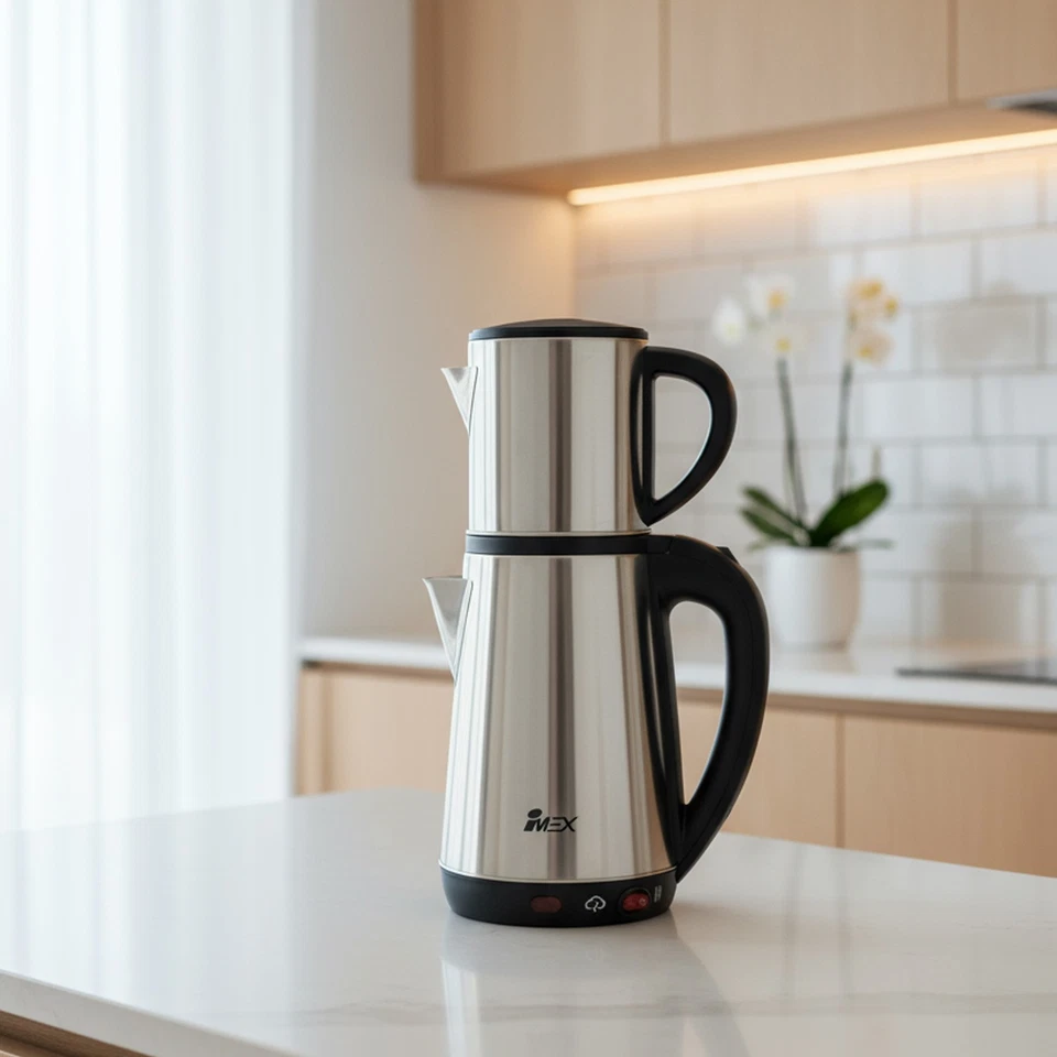 Bollitore e Teiera in Acciaio Inox Doppio Set 1.8L/0.8L 1500W 360° Senza... - Immagine 3 di 4