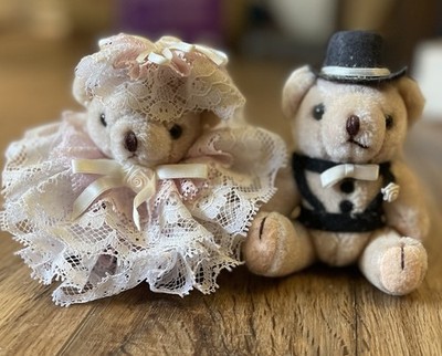 Vintage Victorian Lace BEAR TEDDY BEAR  Bride & Groom Set STUFFED TOY Antique