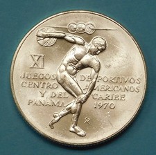 1970 Panama 5 Balboas Sterling .925 Silver Central American Games Coin