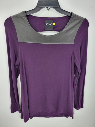 Top Lysse donna grande viola ritaglio ecopelle nero contrasto moto artsy