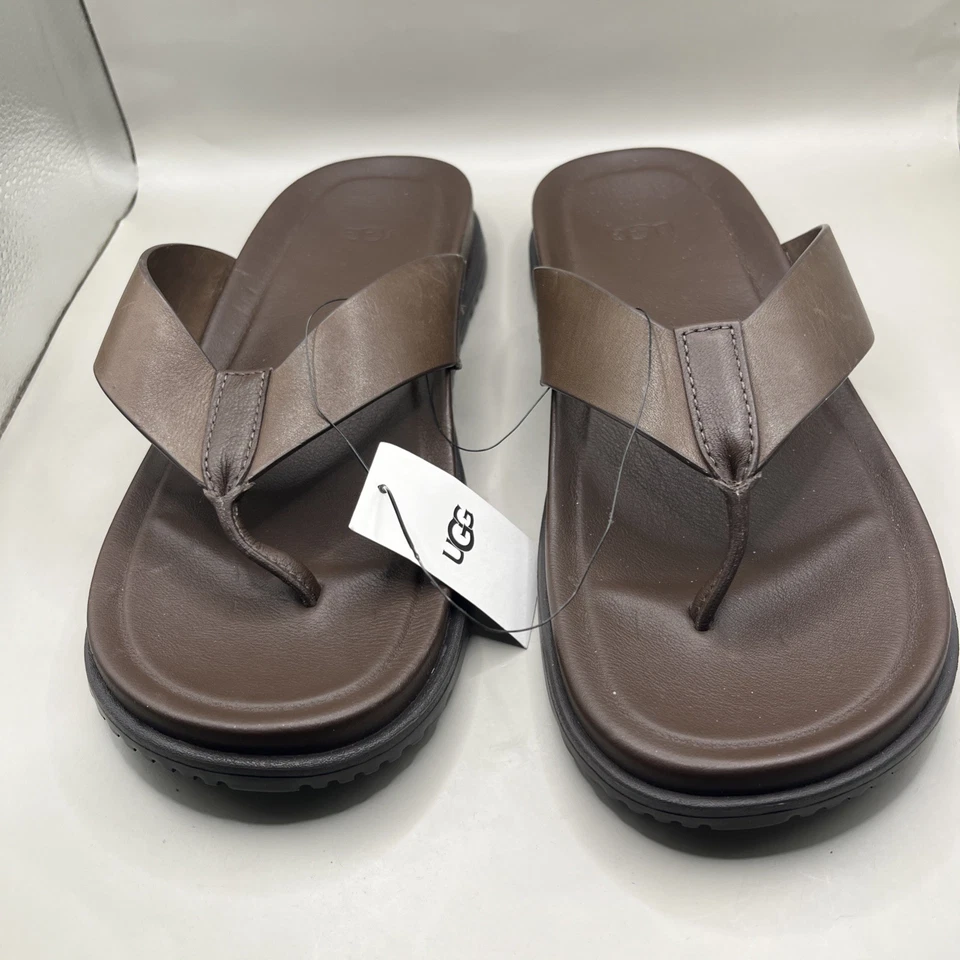 Chinelos de couro UGG masculino EUA 11 M. Wainscott marrom pardo novo sem caixa - Imagem 2 de 4