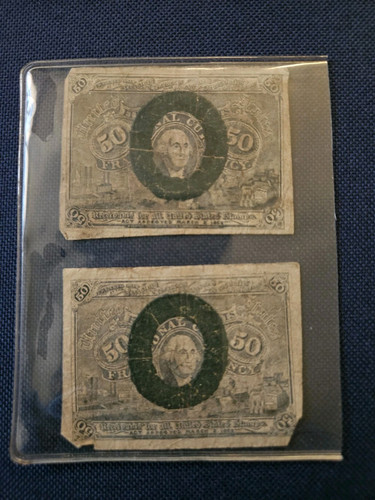 FRACTIONAL NOTES CURRENCY MONEY 5 CENTS 50 CENTS 3 BILL BUNDLE CIVIL WAR ERA - Picture 1 of 4