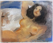 French Realism Boudoir Portrait Woman Oil And Chalk Canvas 16x20 Original Signed