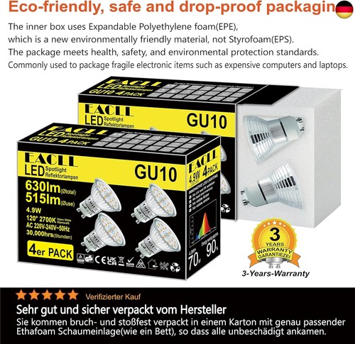 EACLL GU10 LED Warmweiss 4.9W Ersetzt 70W Halogen Leuchtmittel, 4er-Pack. 515 - Bild 9 von 14