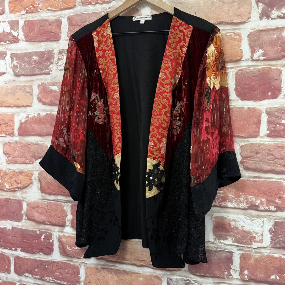 VTG Spencer Alexis Kimono Top Womens 3X Multicolor Mixed Media Boho Floral Shrug - Image 3 of 4