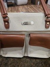 FIORELLI Beige Brown Canvas Faux Leather Shoulder Tote Bag