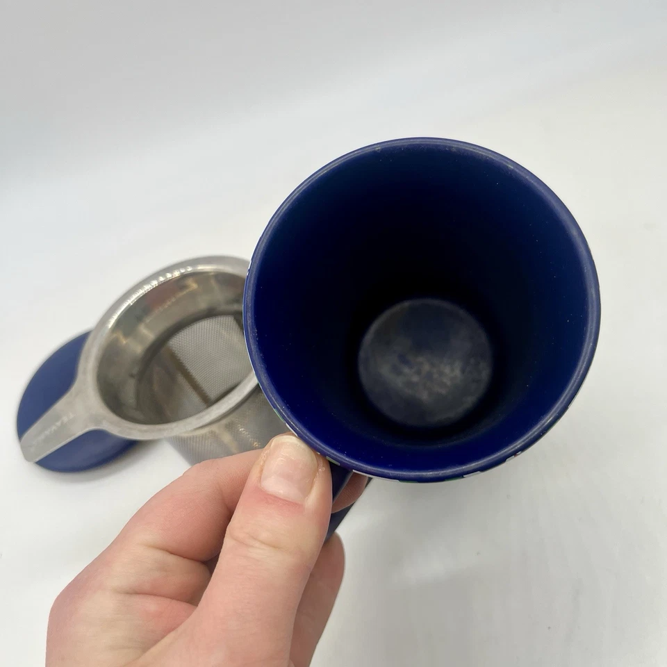 Caneca de viagem chá Teavana 2016 com tampa e infusor, azul verde branco 12 oz. - Imagem 4 de 4