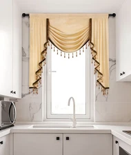 Elkca Valance With Beads Soft Jacquard 39"W NEW!