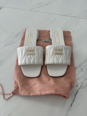 miu miu matelassé nappa leather slides Size 38 MSRP $1,120