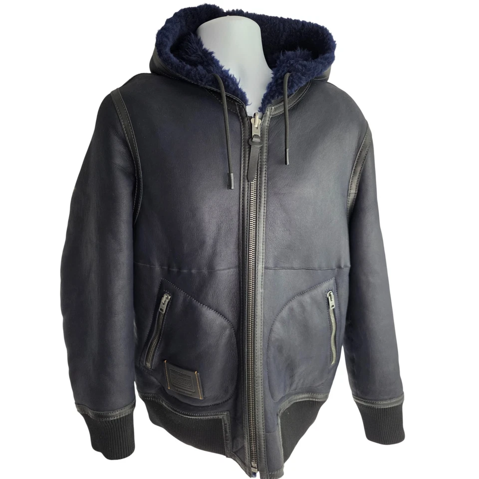 Coach Men's Reversible Shearling Suede Leather Sheepskin Hooded Coat 46 S / M - Image 2 of 4