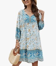 Bluetime Women’s Casual Summer Boho Dress Blue S