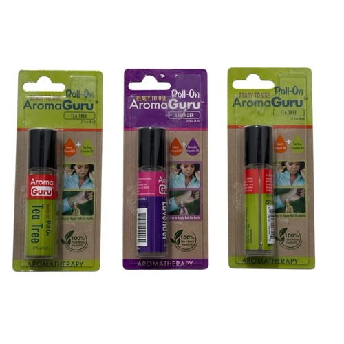 NEW Roll-On Aroma Guru Tea Tree & Lavender Aromatherapy - 3 In Total