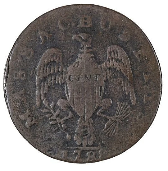 Moneda de centavo Cooper de Massachusetts 1788 período Foto 2 de 2