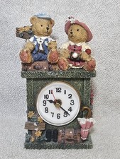 Shudehill Teddy Bear Mantel Clock Figurine Traveling Bears Suitcase Umbrella VGC