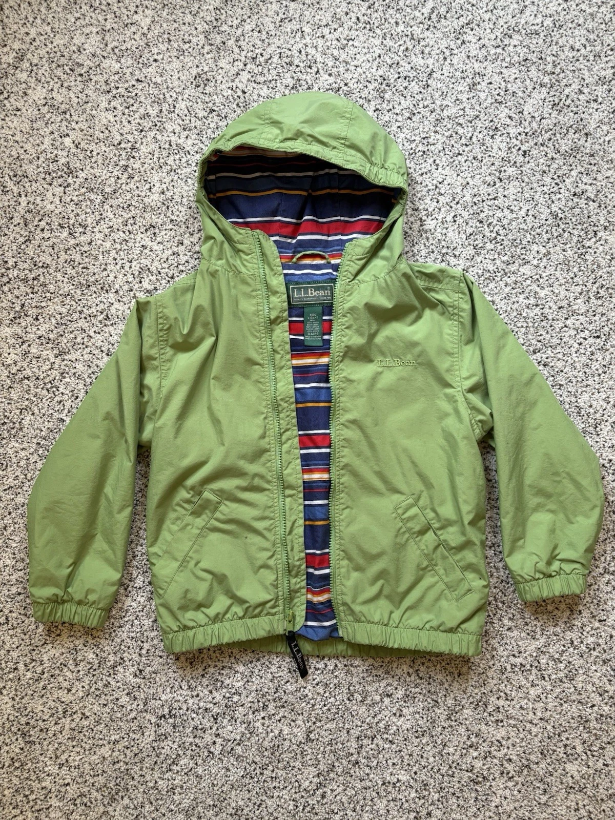 L.L.Bean Children’s Hooded Rain Jacket, Nylon Green/Cotton Lining, Kids Size 6/7