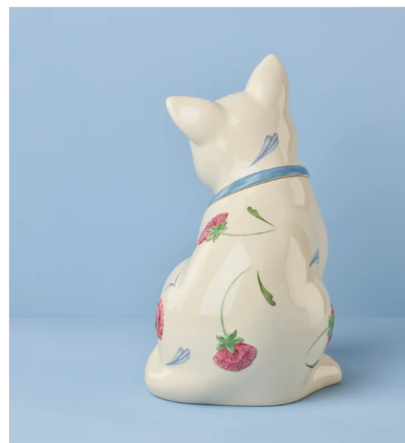2026 Lenox Spice Village Poppies on Blue Kitten Cookie Jar Cat