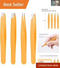 High-Quality Orange Eyebrow Tweezers Set - 4 Precision Tools for All Hair Types