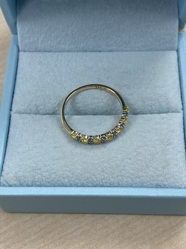 Bague de mariage diamant taille ronde bleu jaune cultivé en laboratoire 0,50 carat or jaune 14 carats - Photo 10 sur 14