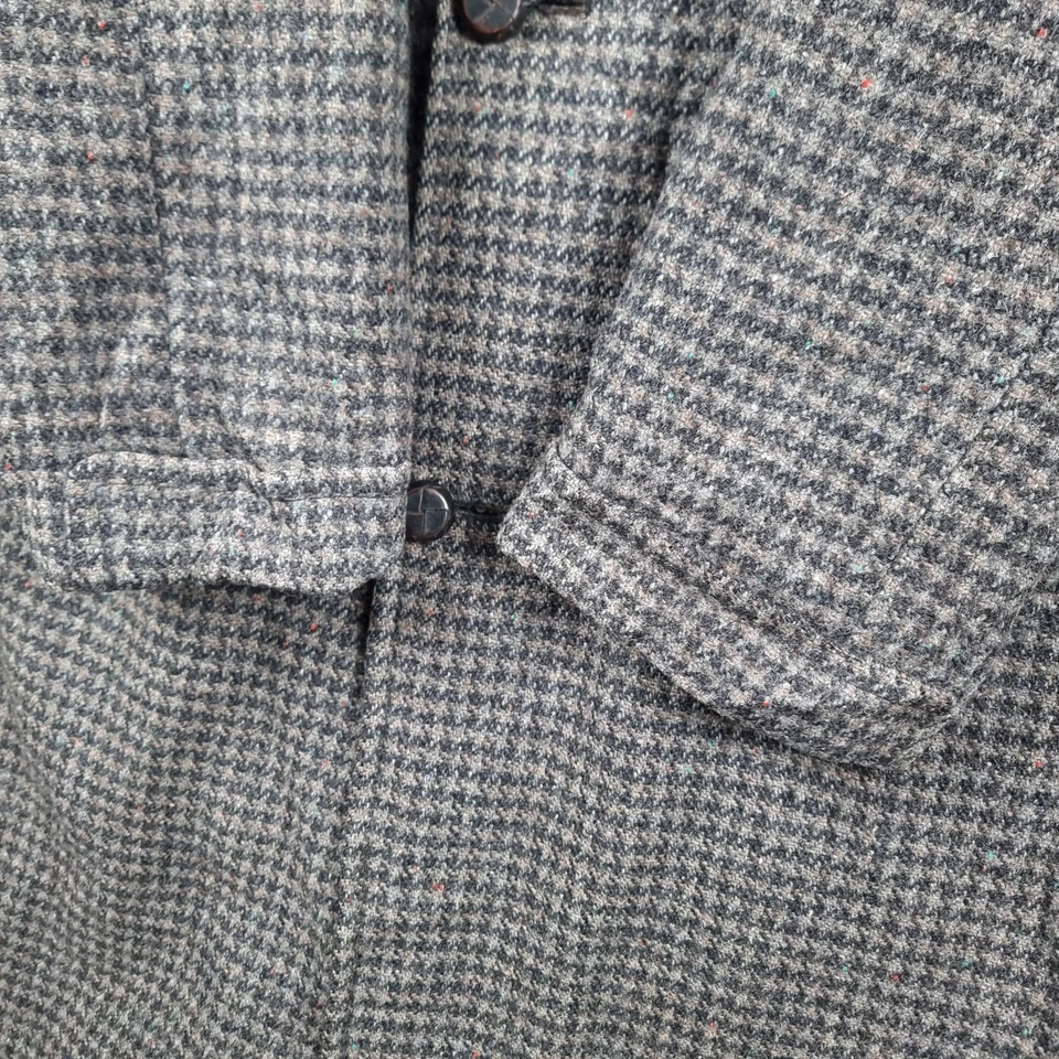 Vintage HARRIS TWEED Coat Mens L Large Grey Long Overcoat Pure Wool Houndstooth - Image 4 of 4