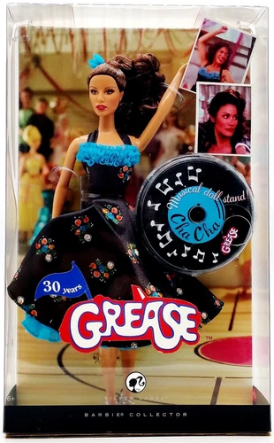 NEW IN BOX GREASE CHA CHA BARBIE MUSICAL DOLL STAND SILVER LABEL 