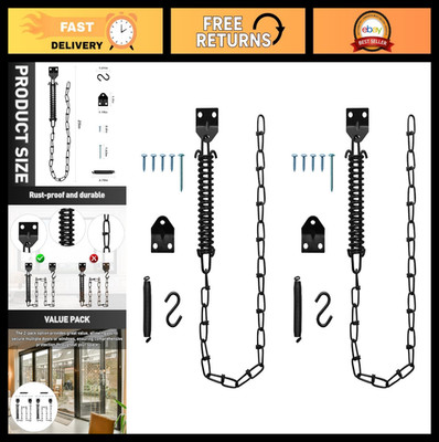 Heavy-Duty Door Stopper Chain & Spring - Wind Chain for Storm Doors, 2-Pack
