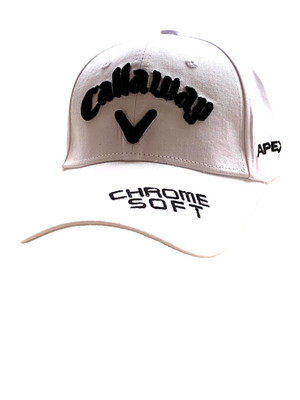 White Golf Cap w/ 3D Embroidery in Black. Popular Golf Company. Factory 2nd