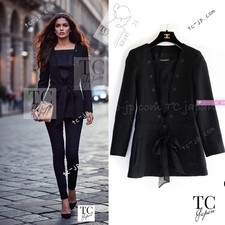 CHANEL 02S Black Cotton Silk Chiffon Organza Ribbon Tops Jacket 34 US2