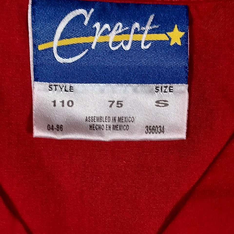Blusa Médica Vintage Crest Roja Pequeña Años 80 Enfermera Uniforme Bolsillos Cuello en V 1986 Foto 3 de 4