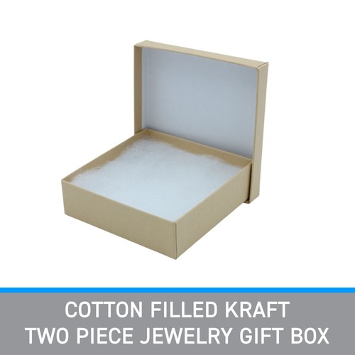 Cajas de regalo de joyería de dos piezas Kraft llenas de algodón - 31/2” x 31/2” x 1” (estuche de 50) - Imagen 2 de 2