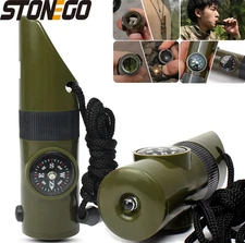 1pc 7-in-1 Jungle Survival Whistle Compass LED Thermometer Outdoor Tool - NEW