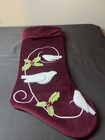 Vintage 2002 Martha Stewart Burgundy Velvety Stocking With Birds And Holly