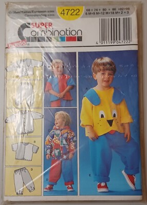 4722 Burda SEWING Pattern UNCUT boys toddler 6 mo- 3 pants sweats top jacket