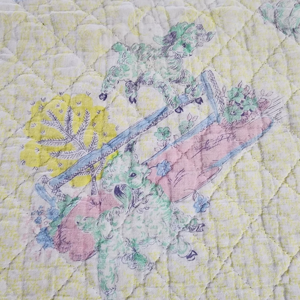 Manta Edredón Bebé Edredón Hinchado Años 30-40 Amarillo Bebé Animales 33x43 Foto 2 de 4