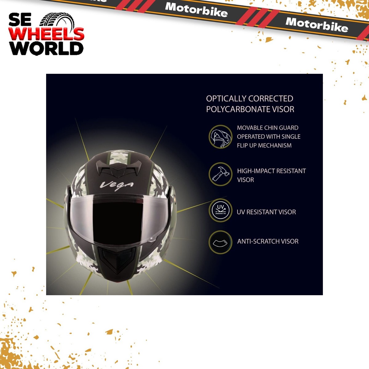 Genuine vega crux dx camouflage flip-up full face helmet with